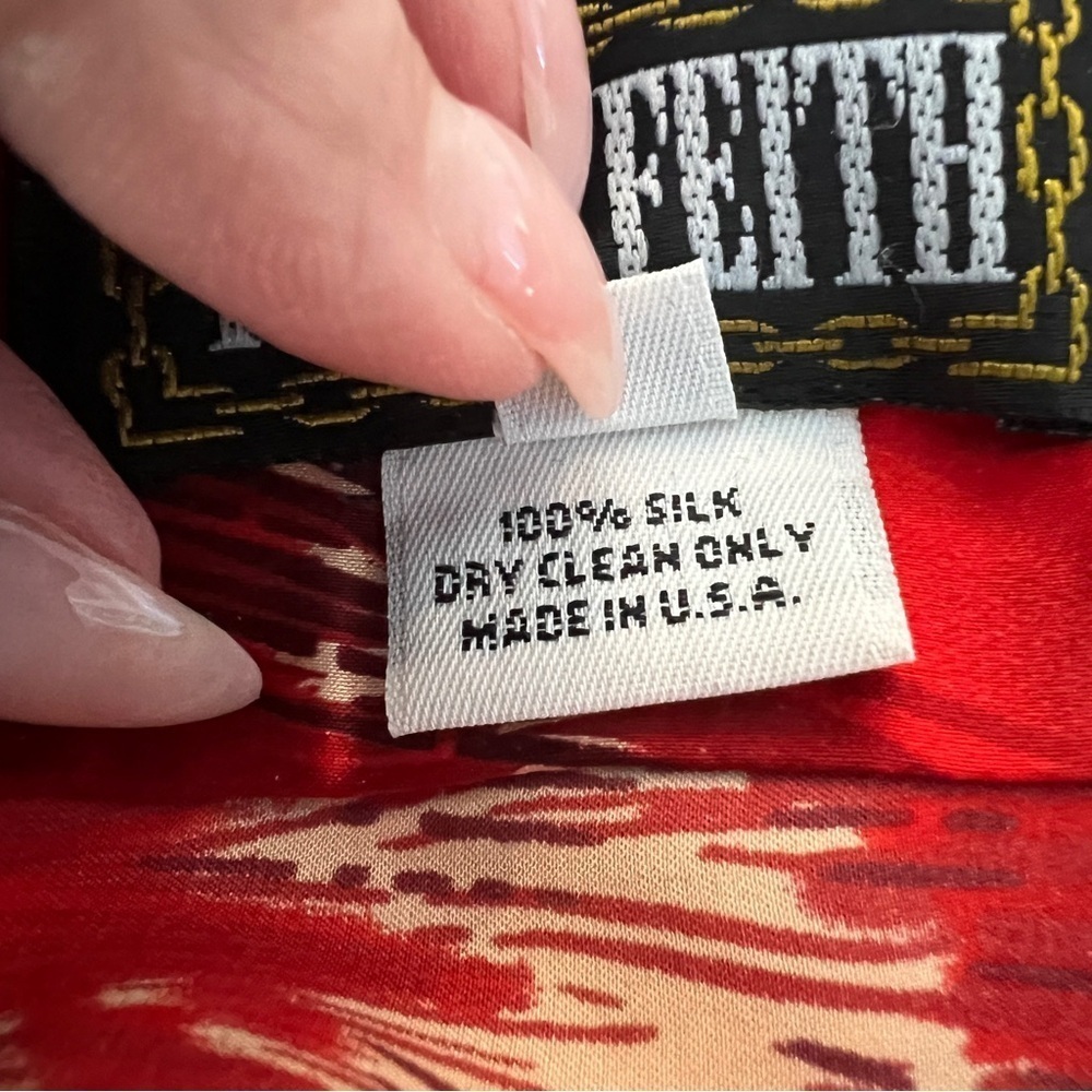 Vintage Tracy Feith Red Printed Silk Dress Size S - Picture 10 of 11